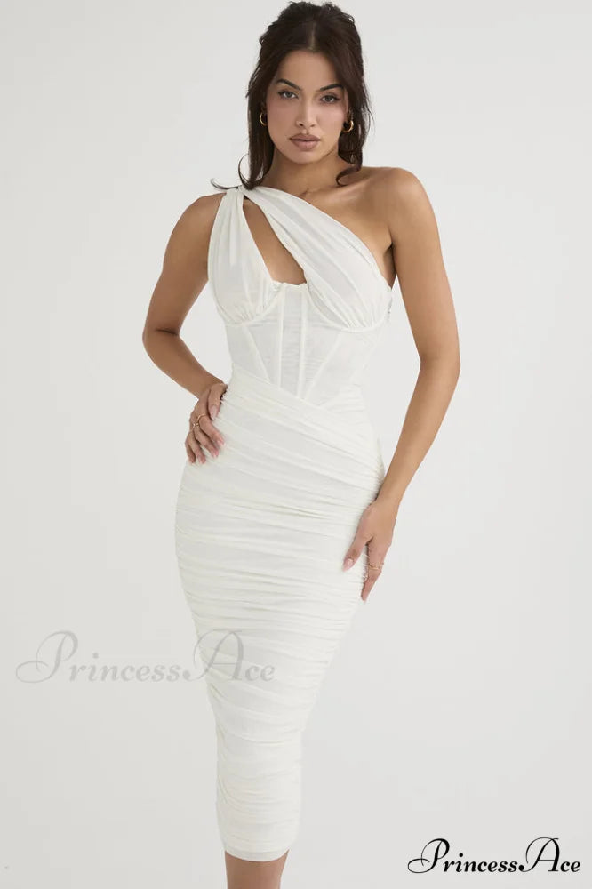 Asymmetric Cutout Stylish Midi Dress XS / White