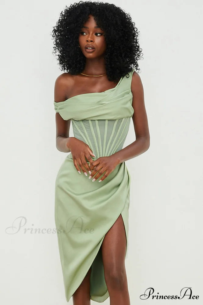 Asymmetric Drape Stylish Midi Corset Dress