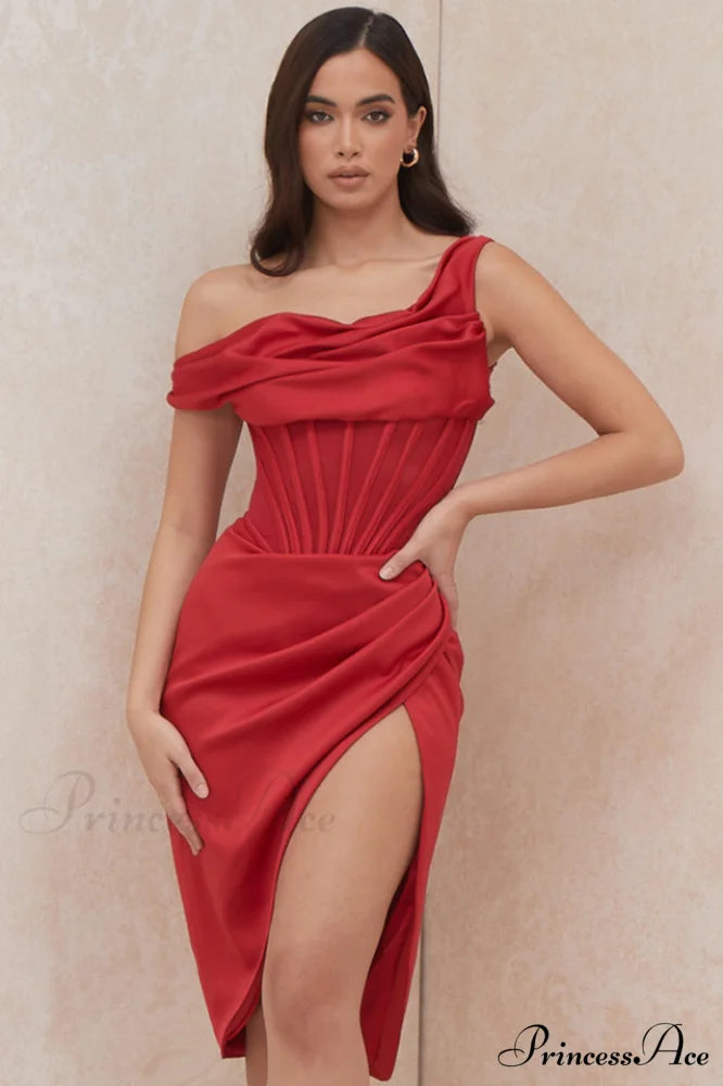 Asymmetric Drape Stylish Midi Corset Dress