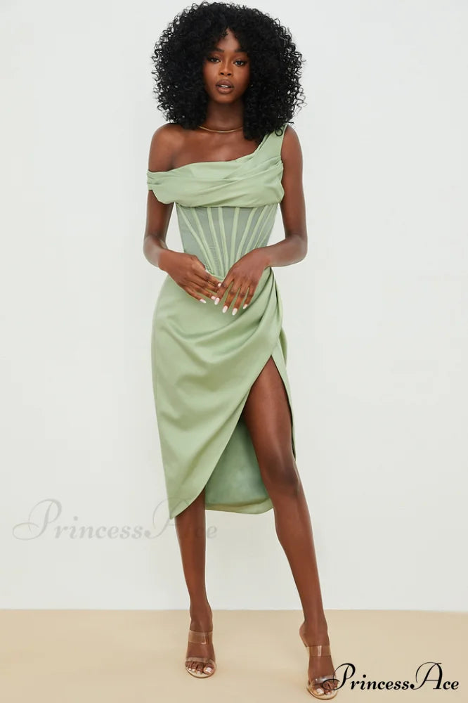 Asymmetric Drape Stylish Midi Corset Dress