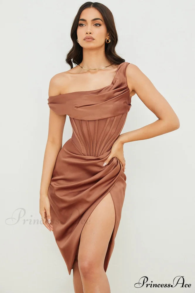 Asymmetric Drape Stylish Midi Corset Dress