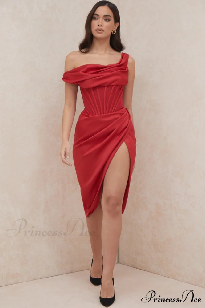 Asymmetric Drape Stylish Midi Corset Dress