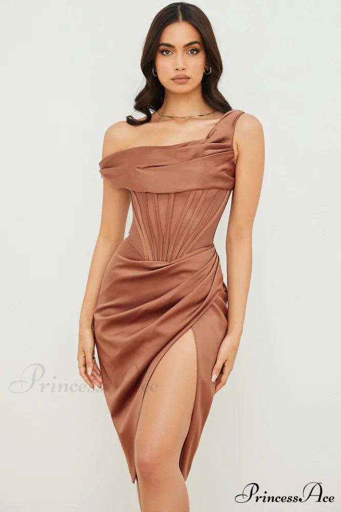 Asymmetric Drape Stylish Midi Corset Dress