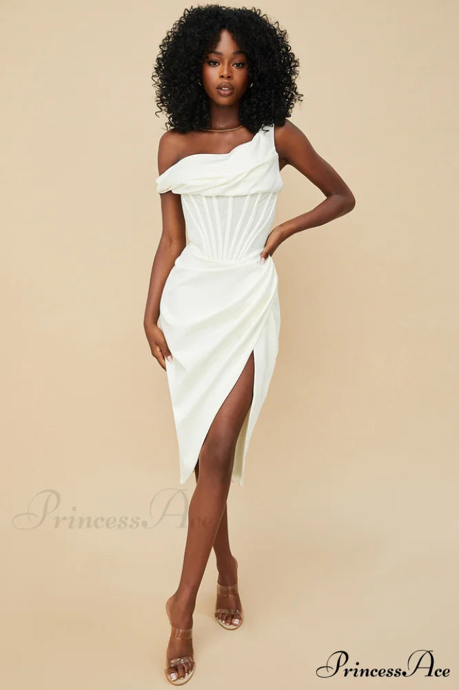 Asymmetric Drape Stylish Midi Corset Dress