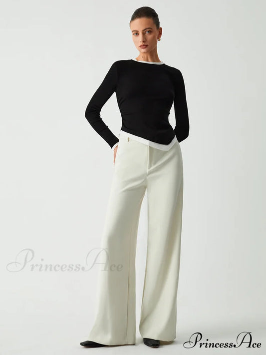 Asymmetric Hem Contrast Trendy Trim Long Sleeve Shirt