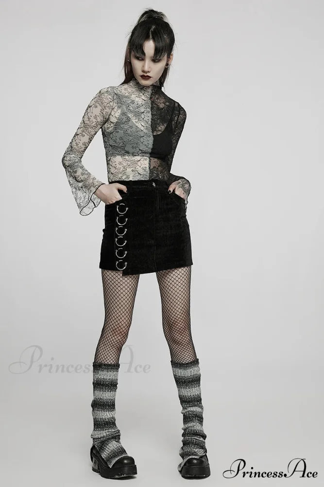Asymmetric Iron Rings High Waist Micro Personalise Streetwear Short Bottoms Mini Skirt BLACK / S