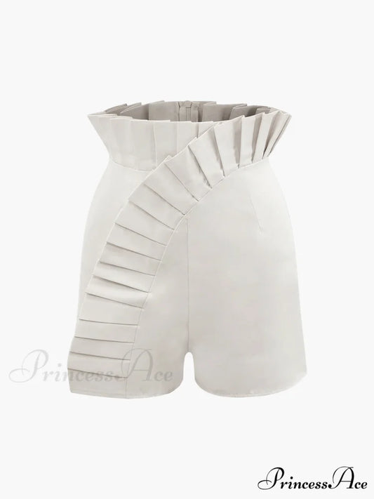 Asymmetric Pleated Graceful Zip Shorts