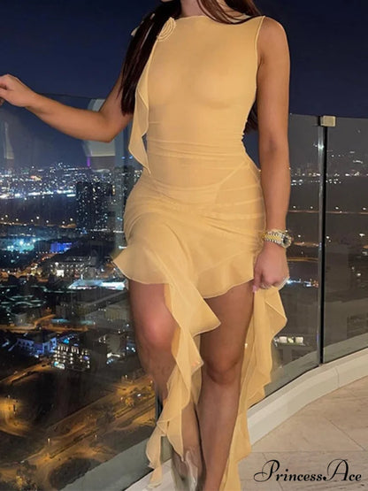 Asymmetric Ruffle Graceful Bandeau Mini Dress