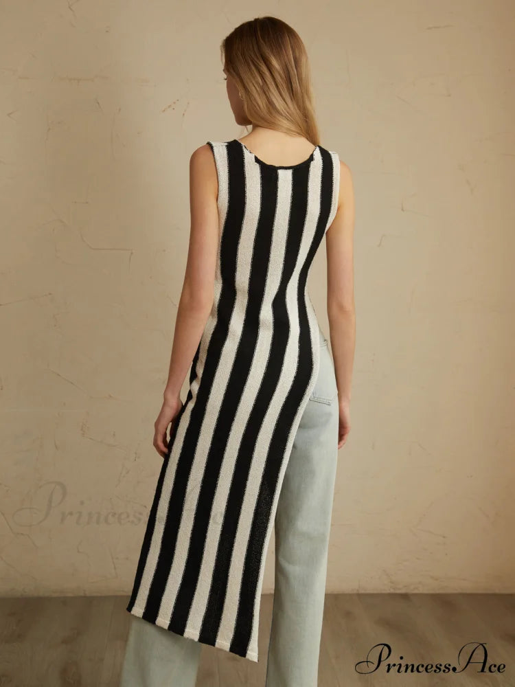 Asymmetric Tie-Front Graceful Split Striped Top