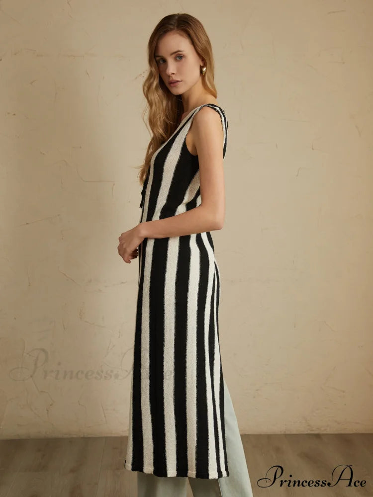 Asymmetric Tie-Front Graceful Split Striped Top
