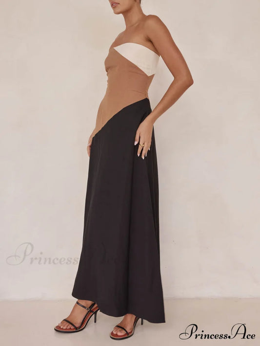 Asymmetrical Color-Blocked Stylish Maxi Dress