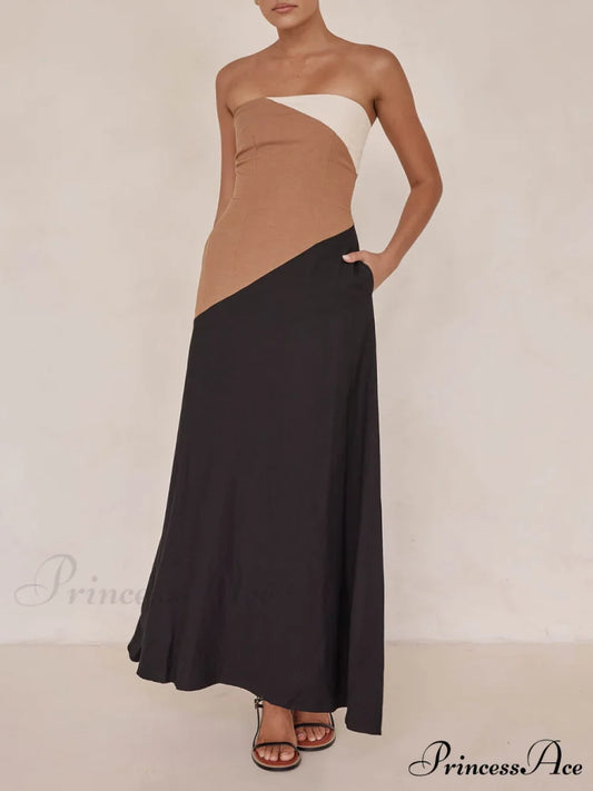 Asymmetrical Color-Blocked Stylish Maxi Dress Black / S