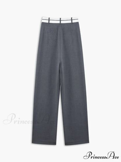 Asymmetrical Contrast Waistband Trendy Wide Leg Dress Pants