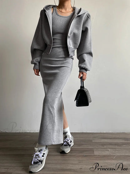 Asymmetrical Crew Neck Trendy Split Maxi Dress