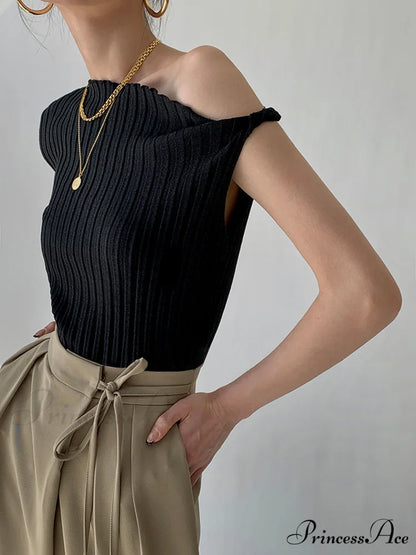 Asymmetrical Neck One Trendy Shoulder Off Knit Top