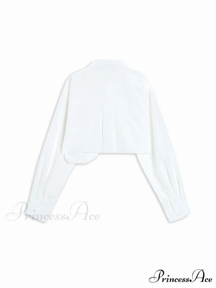 Asymmetrical Pocket Button Trendy Collar Crop Shirt