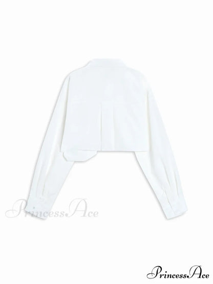 Asymmetrical Pocket Button Trendy Collar Crop Shirt