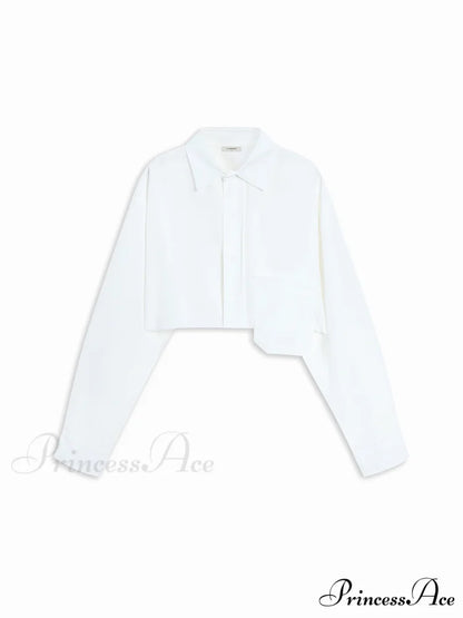 Asymmetrical Pocket Button Trendy Collar Crop Shirt