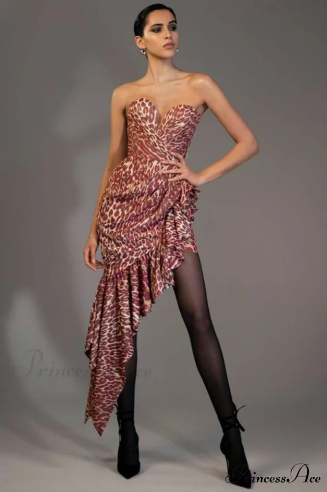 Asymmetrical Ruffle Stylish Satin Mini Dress