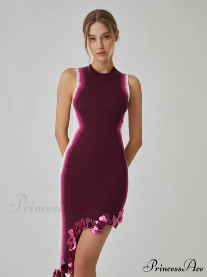 Asymmetry Hem with Trendy Glitter Decor Short Dress