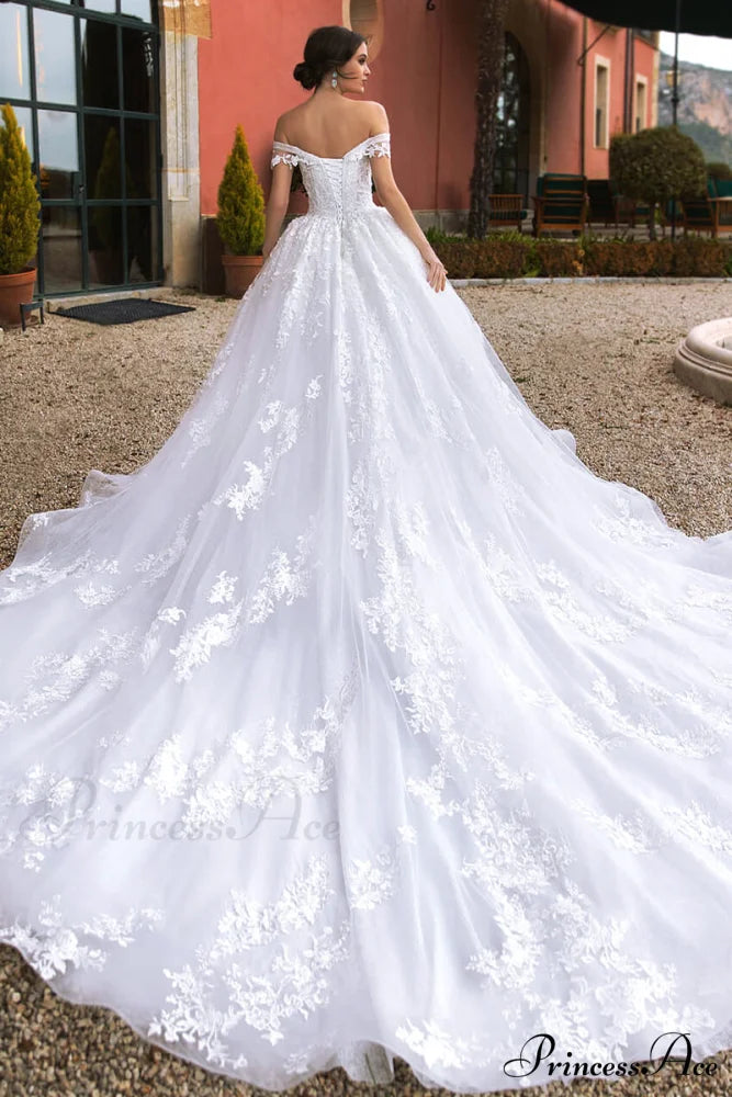 Athens Lace Applique Trendy Off-the-Shoulder Wedding Dress
