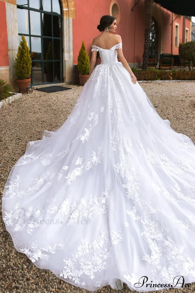 Athens Lace Applique Trendy Off-the-Shoulder Wedding Dress