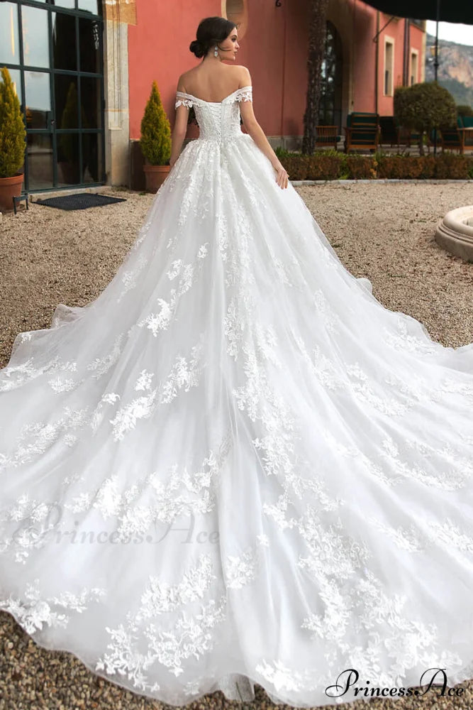 Athens Lace Applique Trendy Off-the-Shoulder Wedding Dress