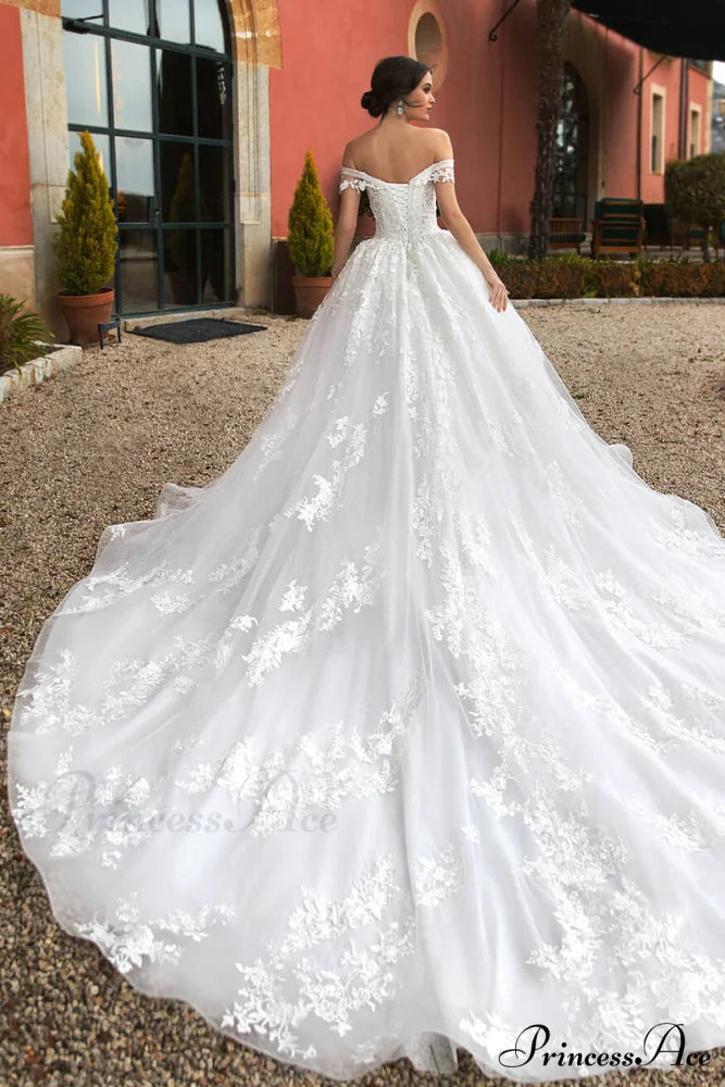 Athens Lace Applique Trendy Off-the-Shoulder Wedding Dress