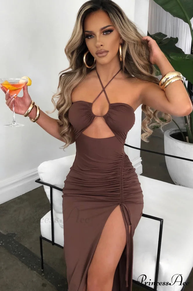 Athina Elegant Maxi Dress S / Chocolate