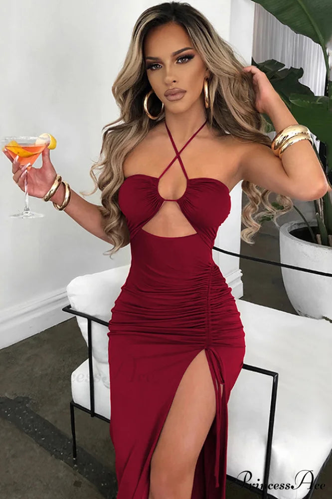 Athina Elegant Maxi Dress S / Wine