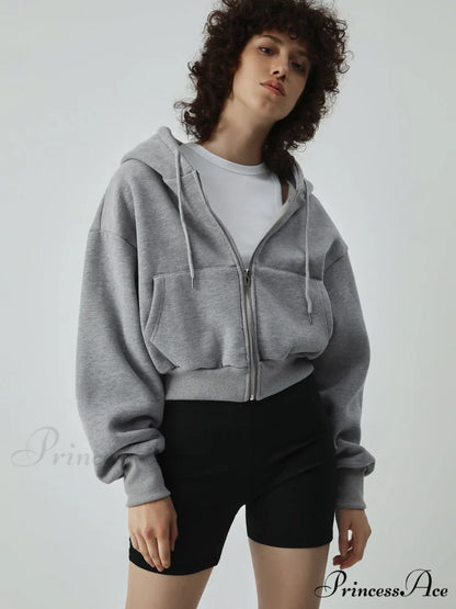 Athleisure Charming Crop Hoodie Grey / S Sweatshirts & Hoodies-L