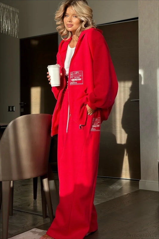 Athletic Hooded Zipper Oversized Casual Two Piece Set