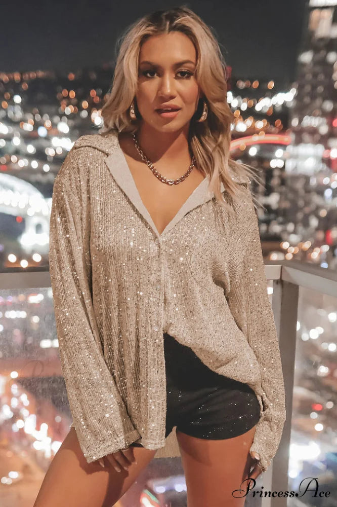 Attention Seeker Stylish Sequin Top S / Apricot