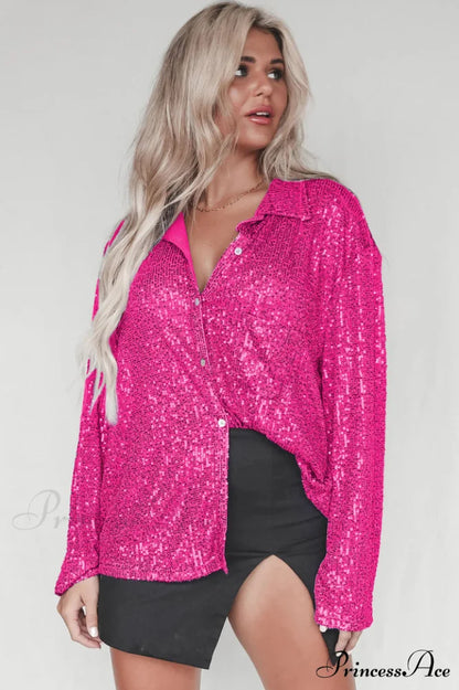 Attention Seeker Stylish Sequin Top S / Fuchsia