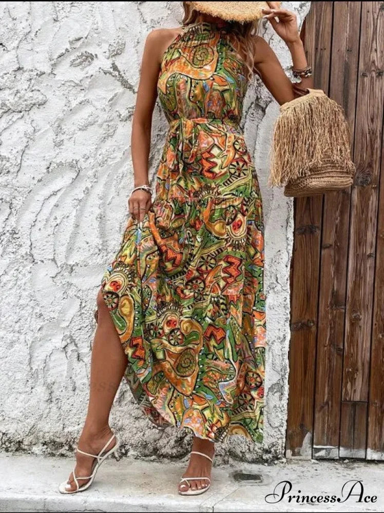 Attractive Antique Suspended Neck Boho Dress Yellow / S bohodress-250126