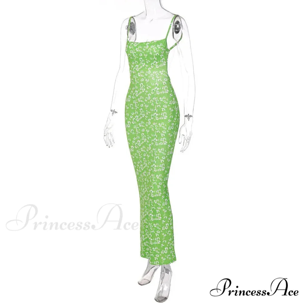 Attractive Backless Flattering Seaside Floral Dress Green / S floraldress-250126