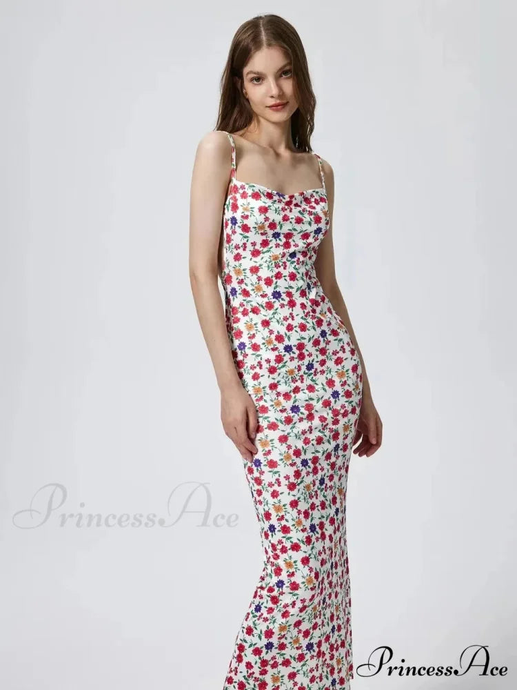 Attractive Backless Flattering Seaside Floral Dress MULTI / S floraldress-250126