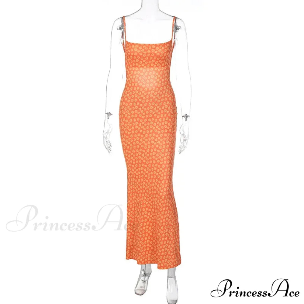 Attractive Backless Flattering Seaside Floral Dress Orange / S floraldress-250126