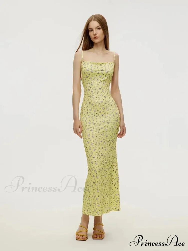 Attractive Backless Flattering Seaside Floral Dress Yellow / S floraldress-250126