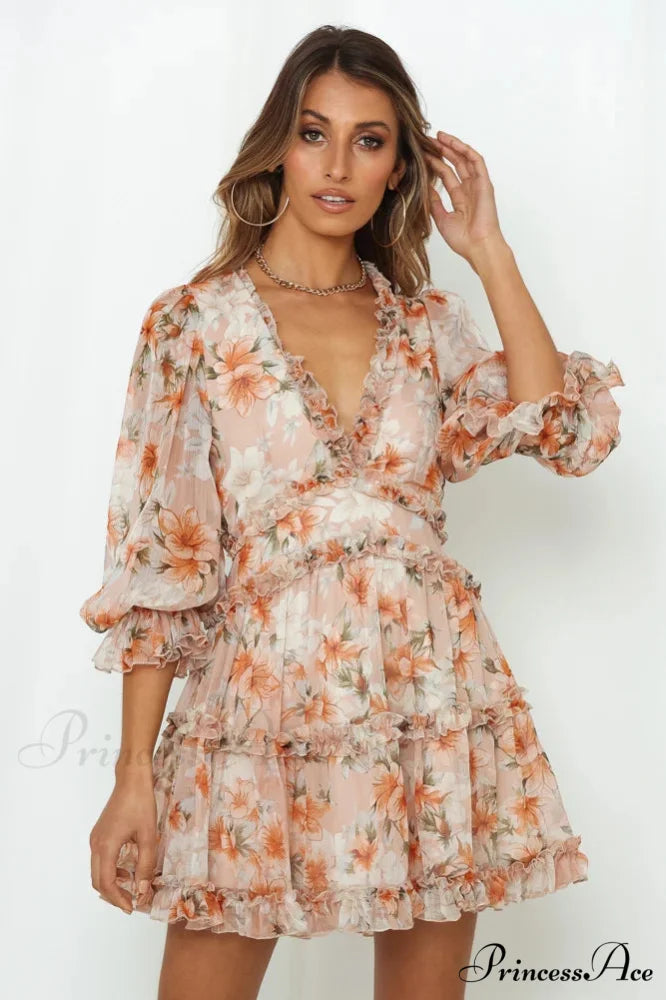 Attractive Backless Plunging-neckline Mini Boho Dress Yellow / S bohodress-250126