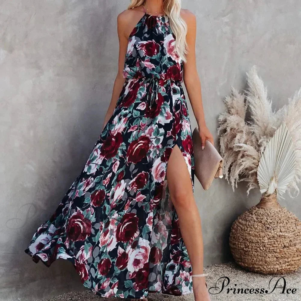 Attractive Halter Floral Celebration Sundress oldfloraldress-250126