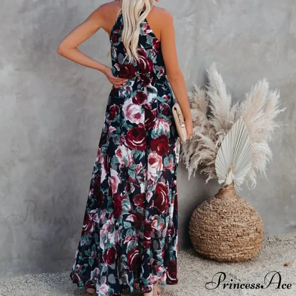 Attractive Halter Floral Celebration Sundress oldfloraldress-250126