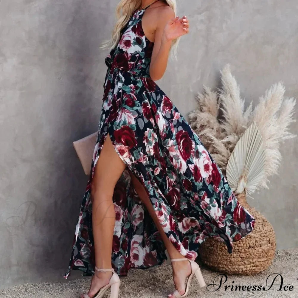 Attractive Halter Floral Celebration Sundress oldfloraldress-250126