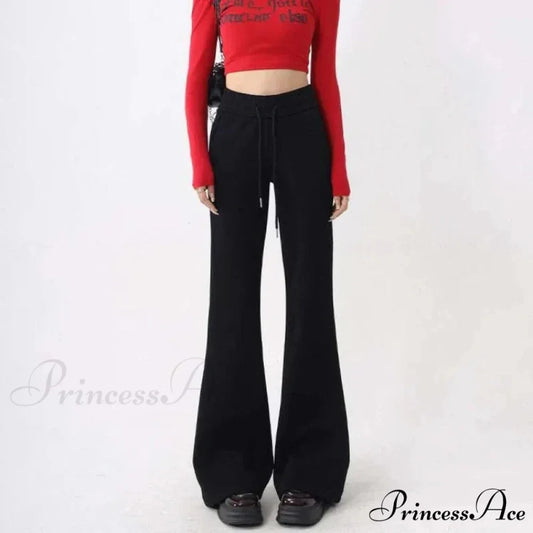 Attractive High Waist Flare Trousers Black / S pants-241228