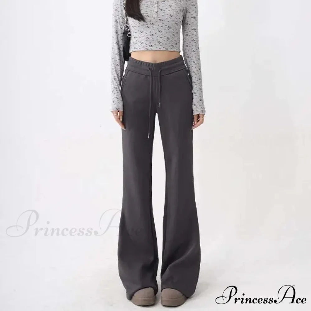 Attractive High Waist Flare Trousers Grey / S pants-241228