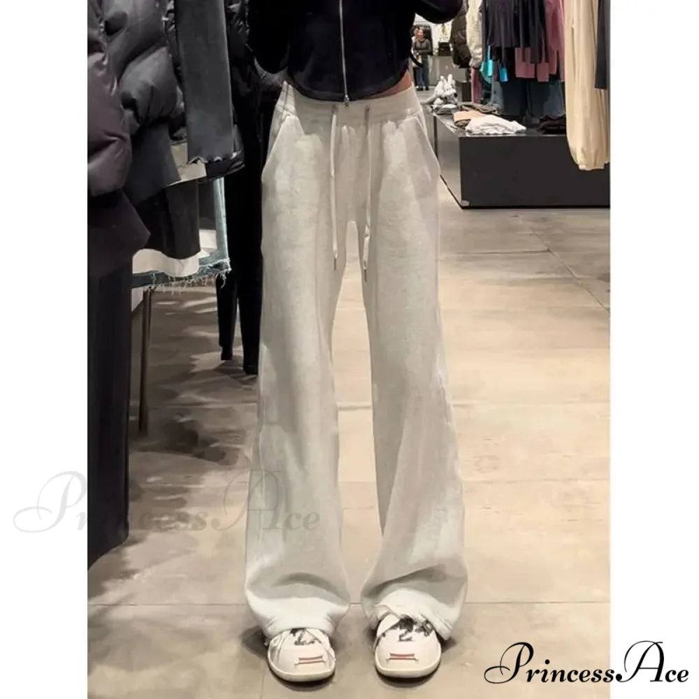 Attractive High Waist Flare Trousers White Grey / S pants-241228