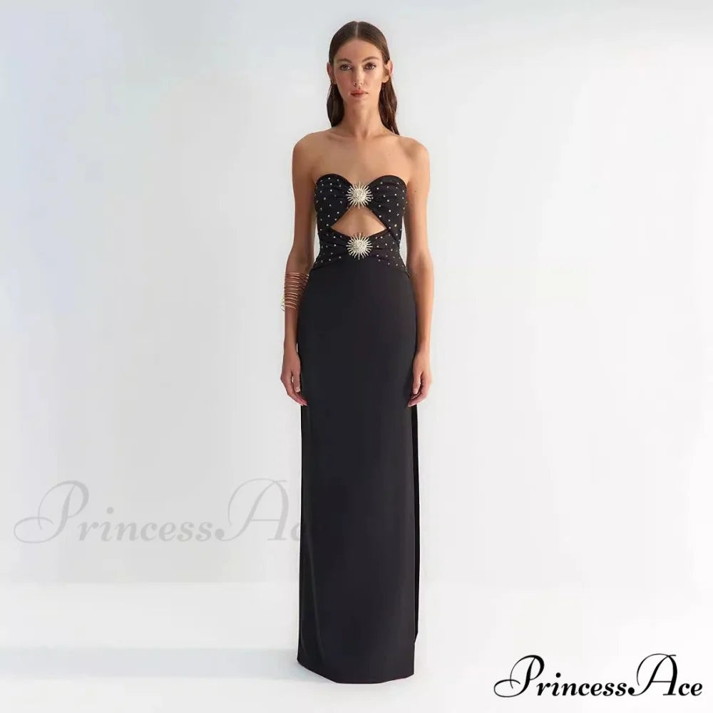 Attractive Hollow Strapless Sunflower Prom Dress black / S promdress-250223