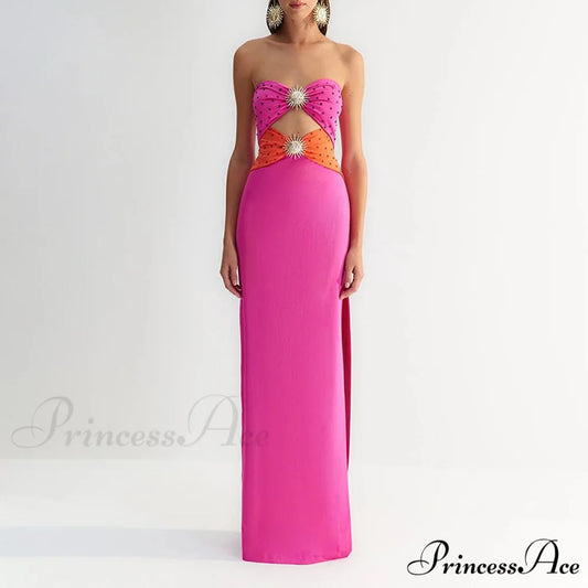 Attractive Hollow Strapless Sunflower Prom Dress rose red / S promdress-250223