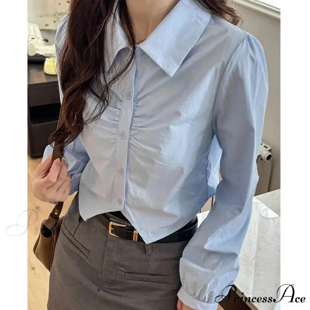 Attractive Plunging Neckline Short Sleeve French Style Blouse Blue / One Size blouse-250126