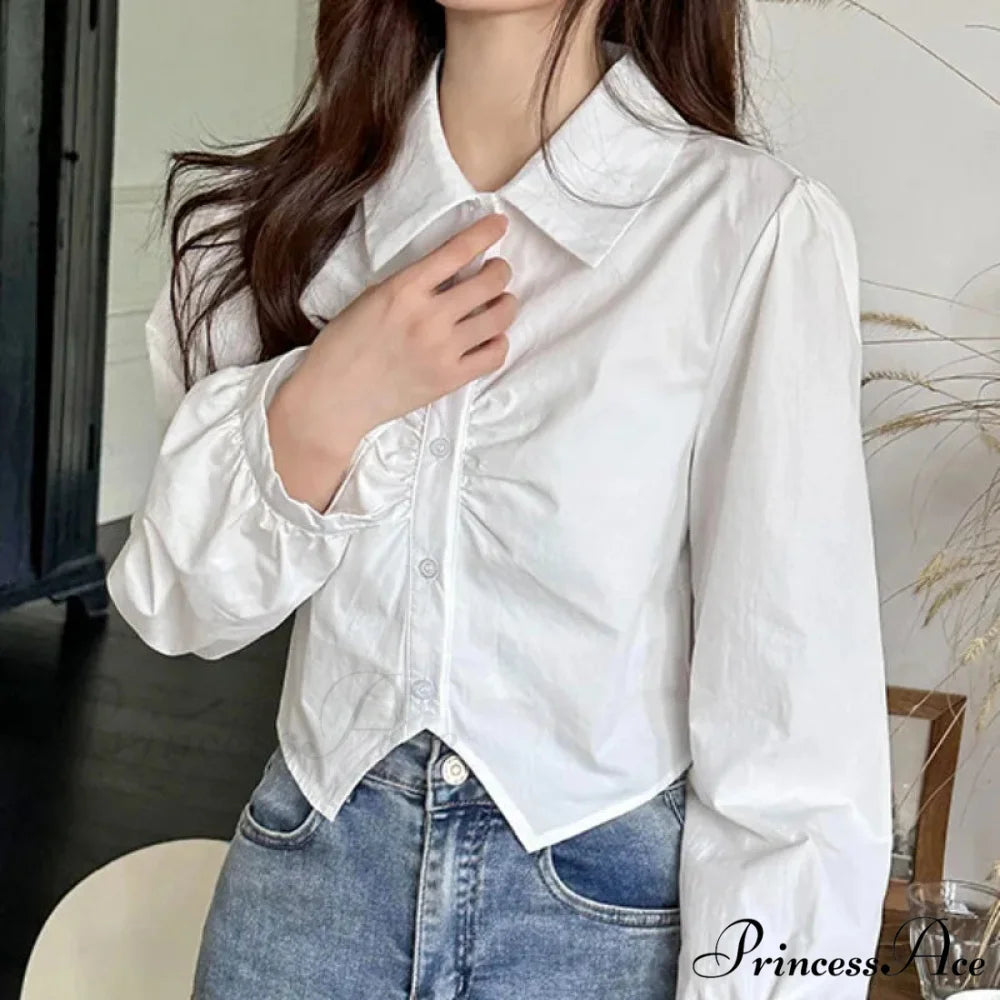 Attractive Plunging Neckline Short Sleeve French Style Blouse WHITE / One Size blouse-250126
